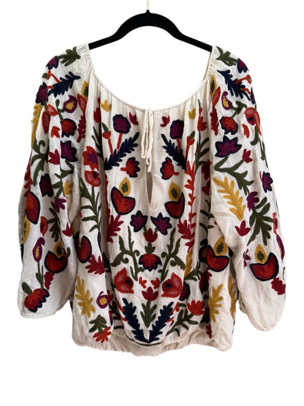 Alice + Olivia Boho Peasant Blouse Multicolor Floral Embroidery Size Large - Picture 4 of 16